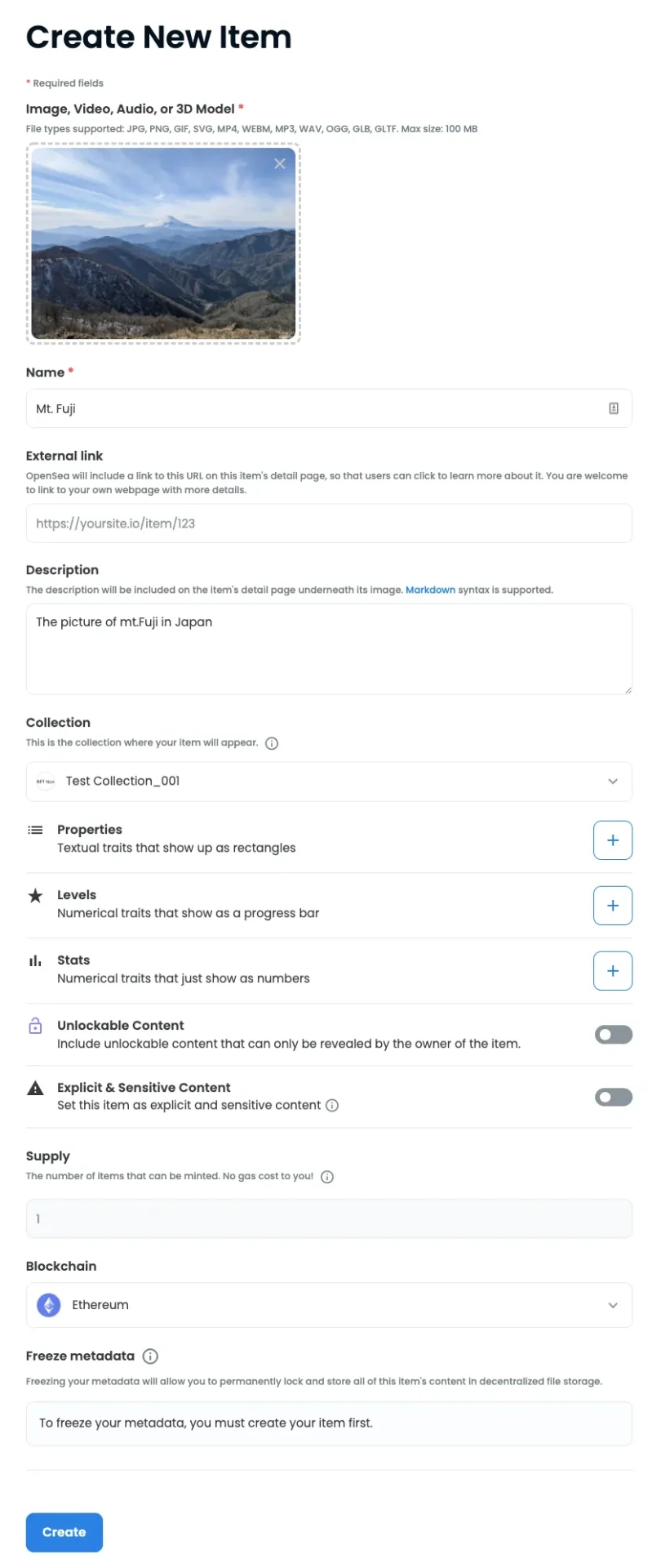 OpenSea(オープンシー)のコレクションにアイテムの登録
