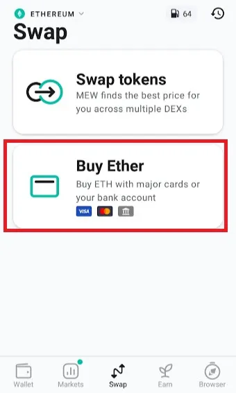 「Buy Ether」をタップ