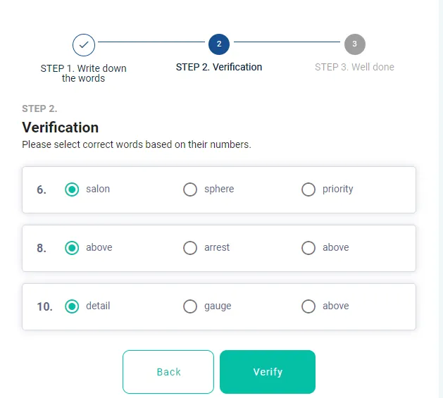 5:Mnemonic Phraseを確認して完了