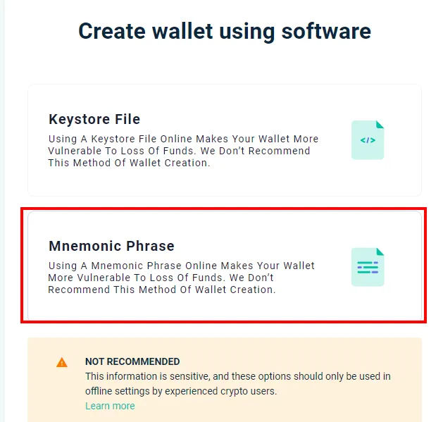 3:「Mnemonic Phrase」を選択